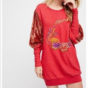 Free People Embroidered Night Bird Tunic Sweater